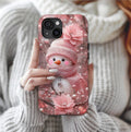 Pink Snowman Phone Case: Girly Christmas Glam Design