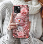 Pink Snowman Phone Case: Girly Christmas Glam Design