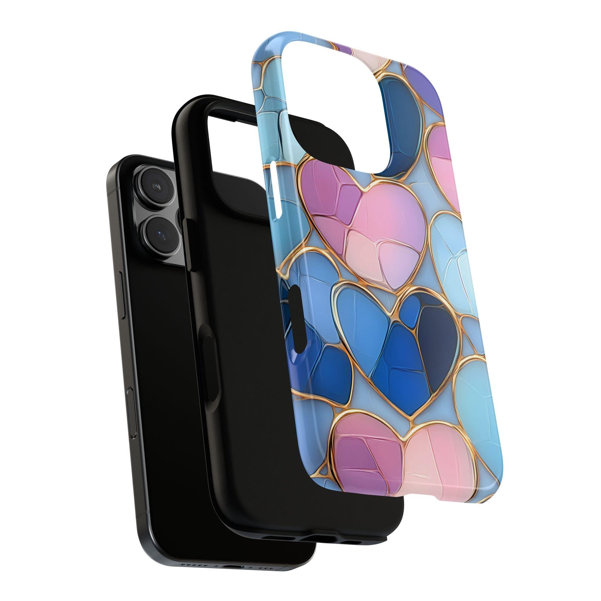 Faux Stained Glass Hearts Phone Case: Valentine's Day Collage, mosaic Cover, iPhone Galaxy, Pixel