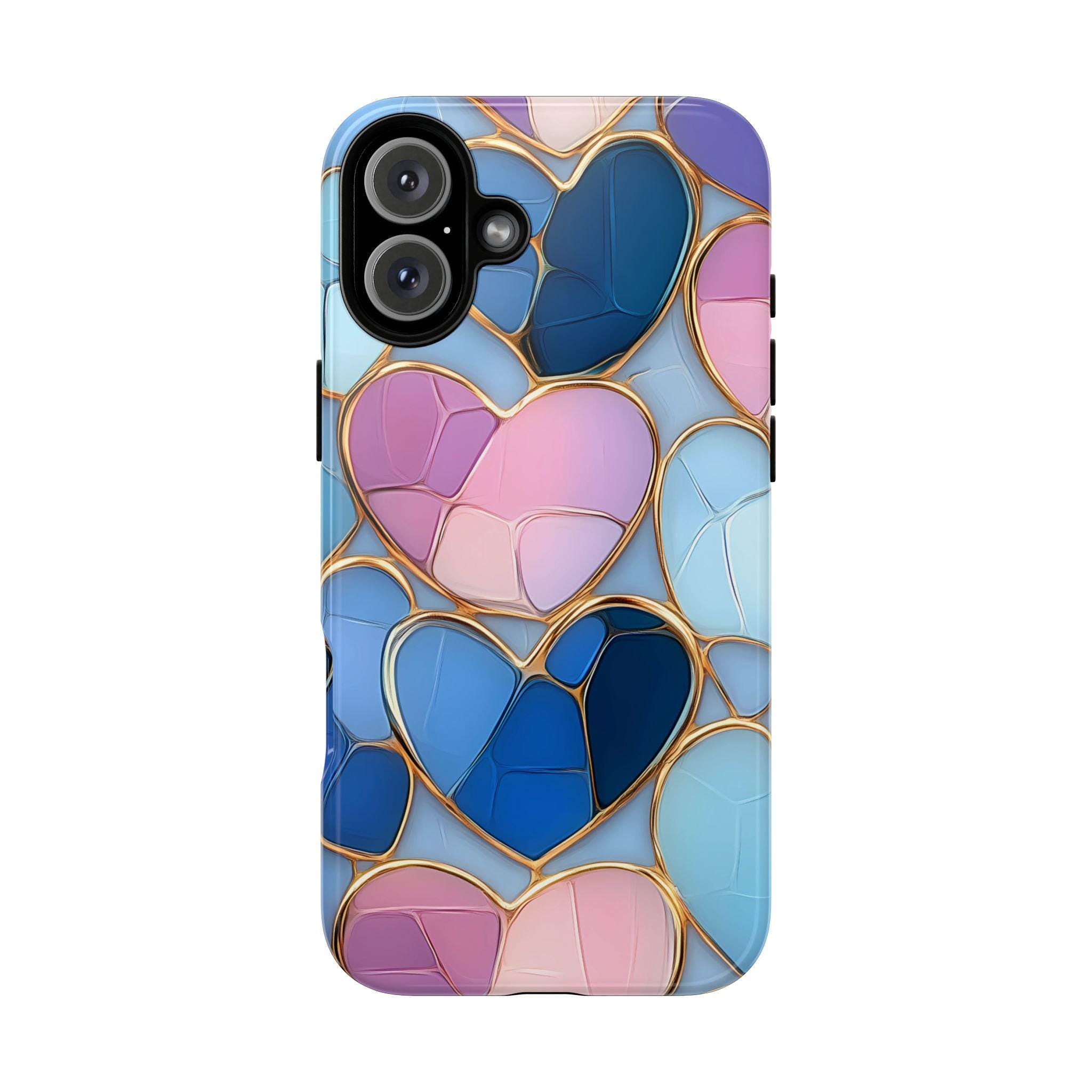 Faux Stained Glass Hearts Phone Case: Valentine's Day Collage, mosaic Cover, iPhone Galaxy, Pixel