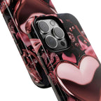 Bling Pink Heart Phone Case with Black Bows,  Mosaic Cover iPhone, Galaxy, Pixel