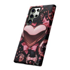 Bling Pink Heart Phone Case with Black Bows,  Mosaic Cover iPhone, Galaxy, Pixel
