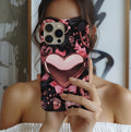 Bling Pink Heart Phone Case with Black Bows,  Mosaic Cover iPhone, Galaxy, Pixel
