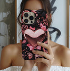 Bling Pink Heart Phone Case with Black Bows,  Mosaic Cover iPhone, Galaxy, Pixel