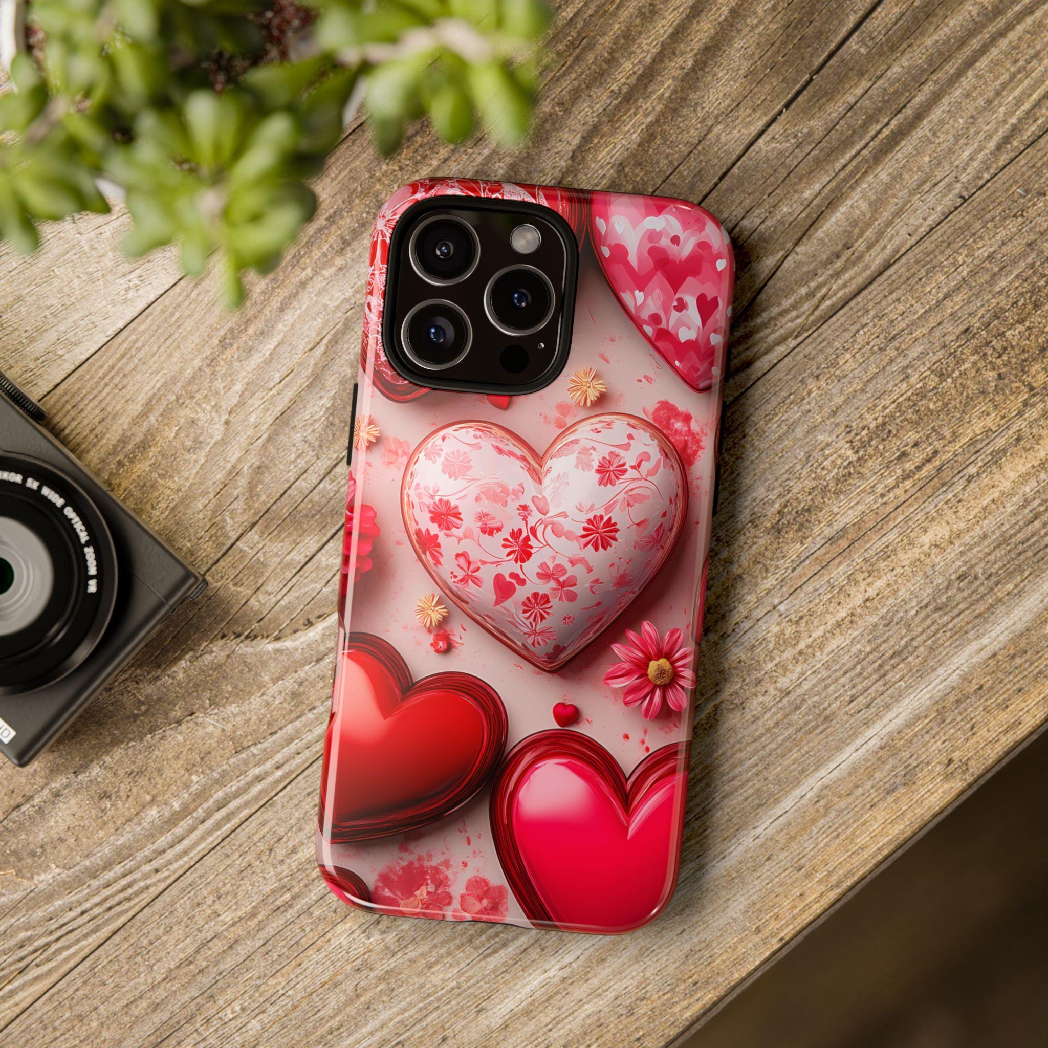 3D Hearts Phone Case: Preppy Valentine's Day Collage iPhone Galaxy Pixel