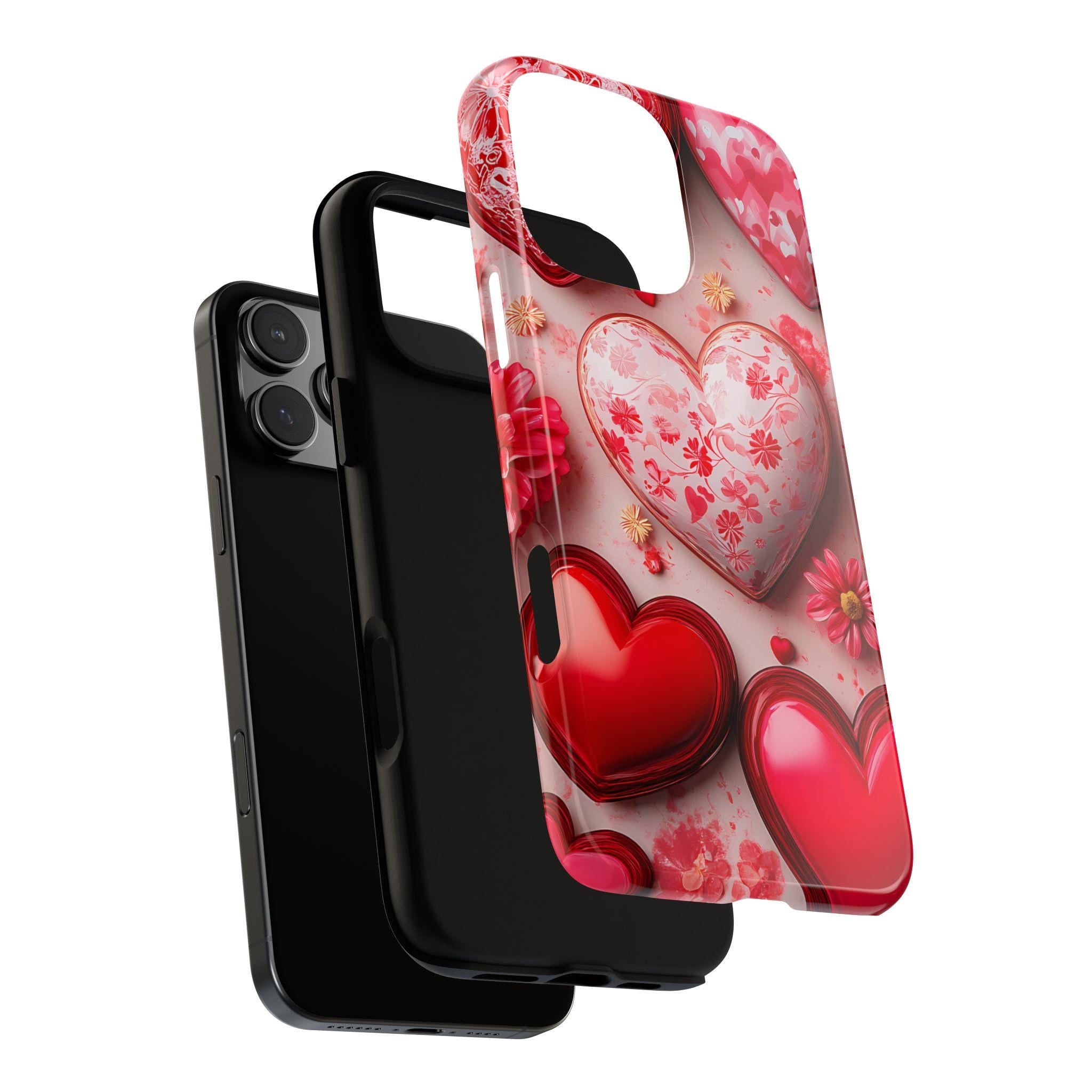 3D Hearts Phone Case: Preppy Valentine's Day Collage iPhone Galaxy Pixel