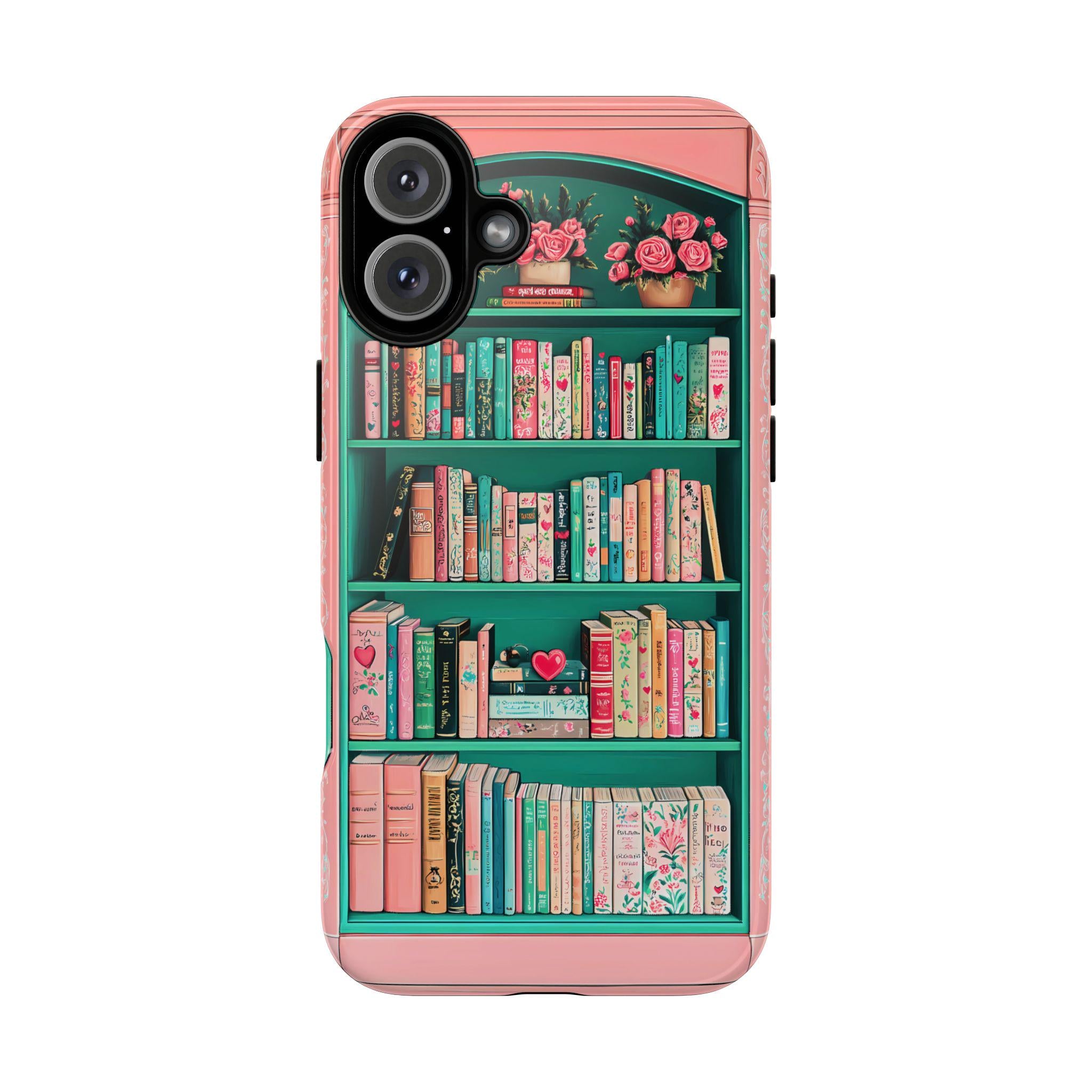 Book Bookshelf pink phone case, Unique Aesthetic Gift for Book Lovers, Boho phone case, Cute Gift for Her, iPhone 16, Galaxy, Pixel 9 case.