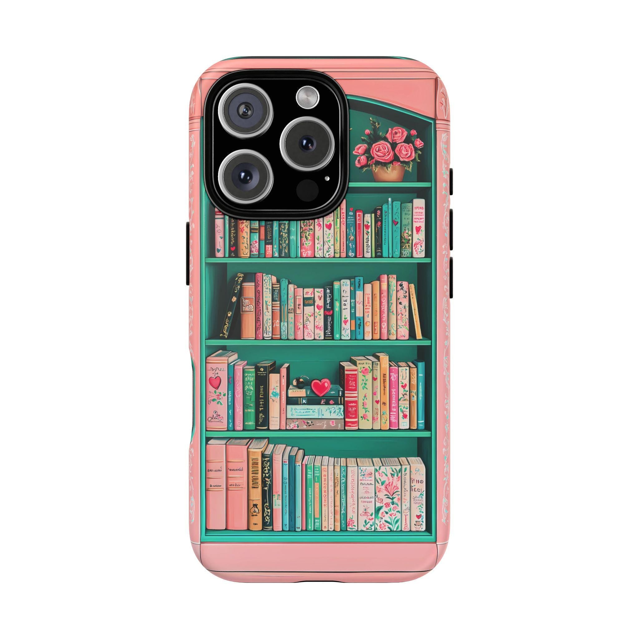 Book Bookshelf pink phone case, Unique Aesthetic Gift for Book Lovers, Boho phone case, Cute Gift for Her, iPhone 16, Galaxy, Pixel 9 case.