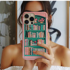 Book Bookshelf pink phone case, Unique Aesthetic Gift for Book Lovers, Boho phone case, Cute Gift for Her, iPhone 16, Galaxy, Pixel 9 case.