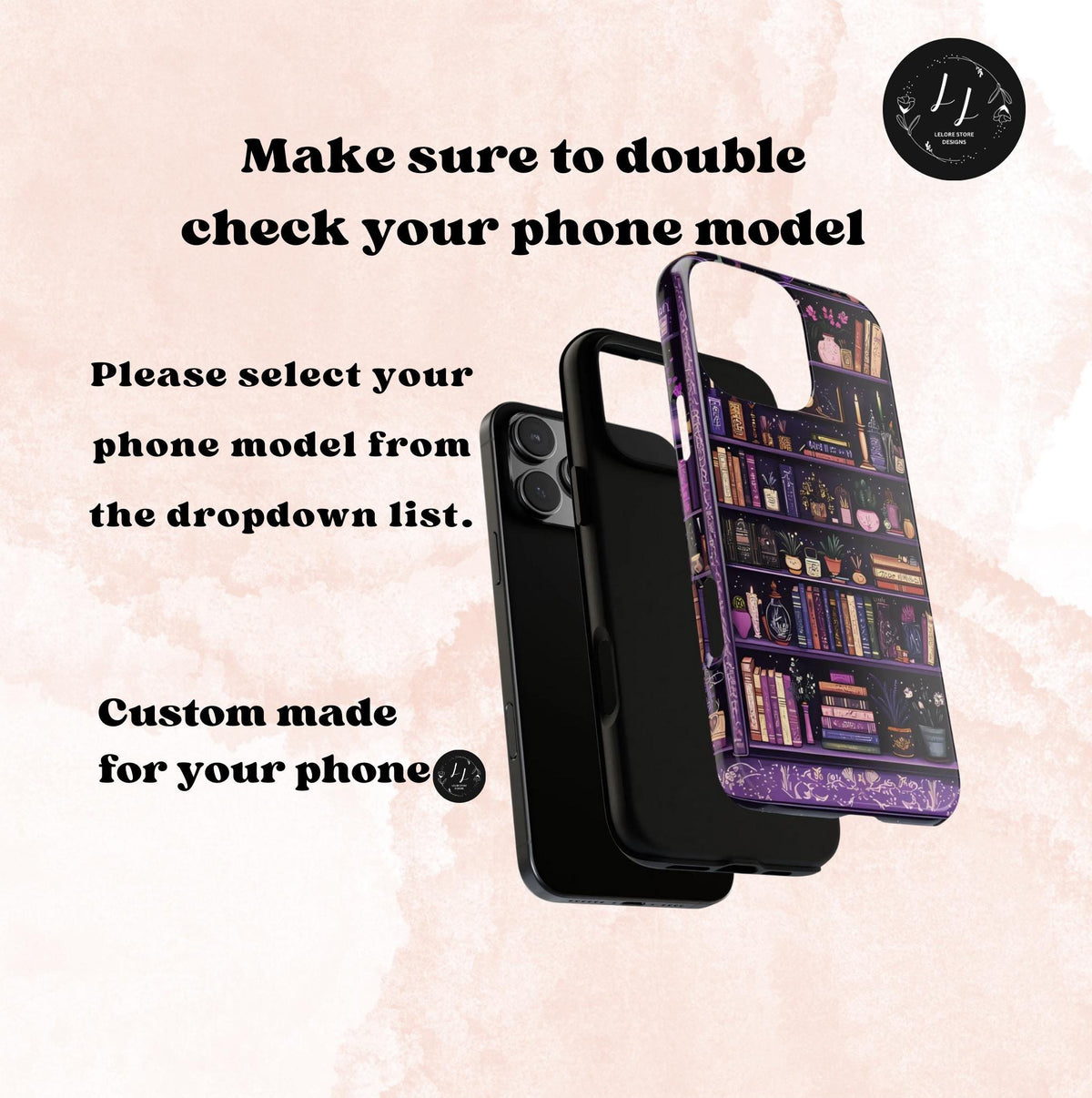 Floral Bookshelf Phone Case: Vintage Book Lover Gift