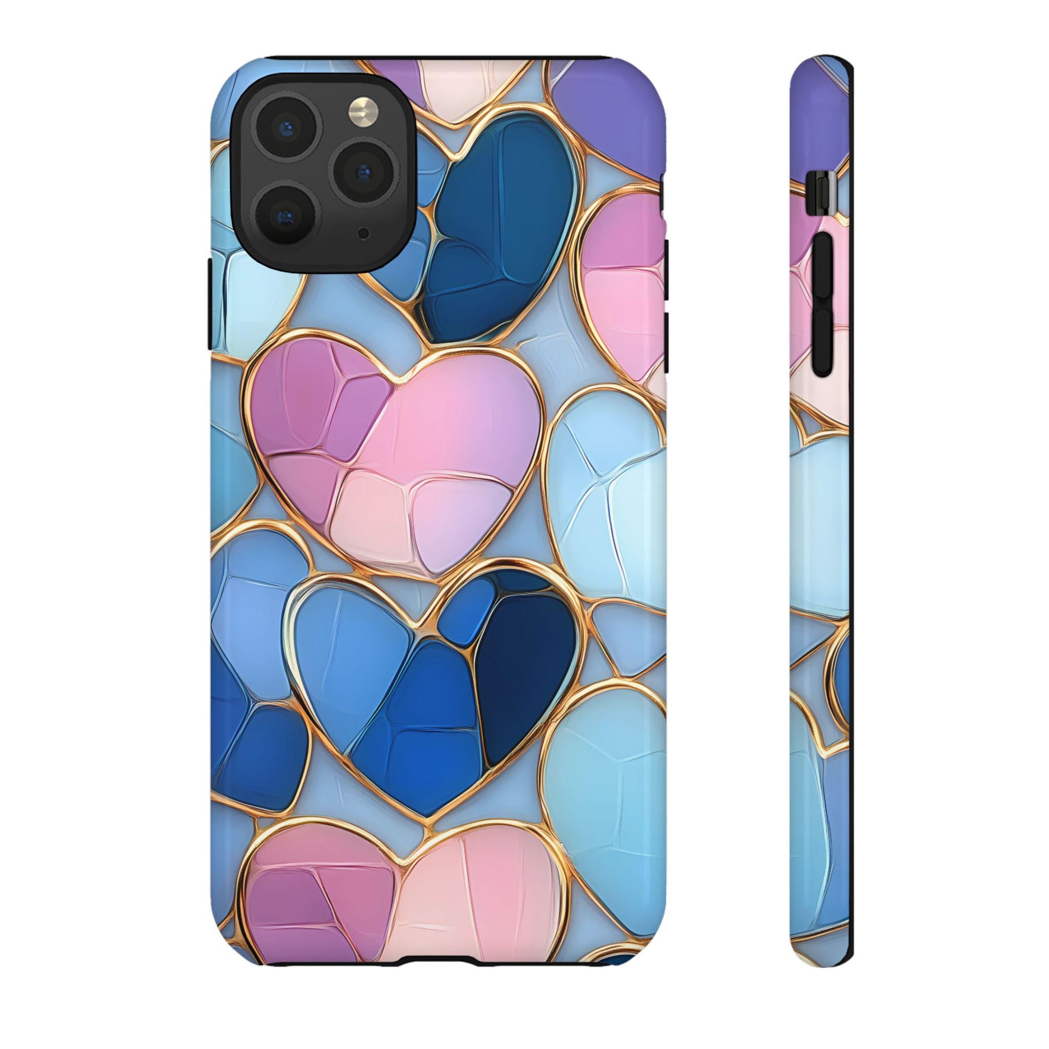 Faux Stained Glass Hearts Phone Case: Valentine's Day Collage, mosaic Cover, iPhone Galaxy, Pixel