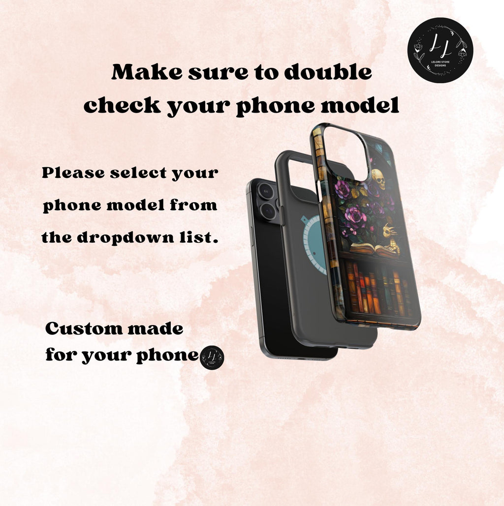 Gothic Floral Bookshelf iPhone Case: Faux Stained Glass, Magnetic Tough Case