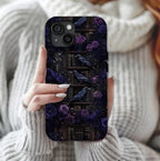Gothic Raven Phone Case: Dark Purple Floral Library Design