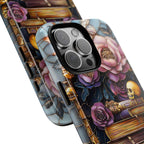 Gothic Floral Bookshelf Phone Case: Faux Stained Glass Design  n iPhone Galaxy Pixel