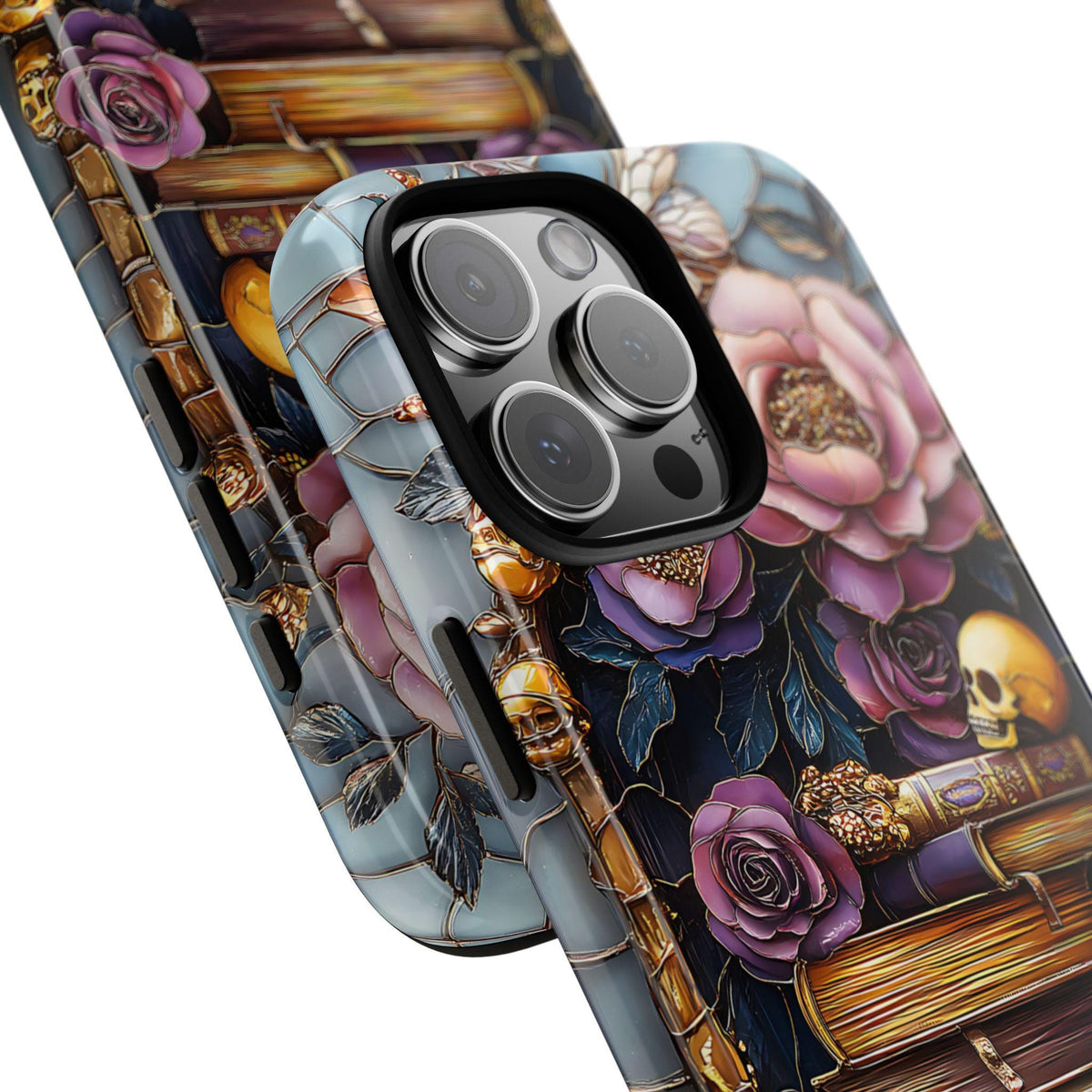 Gothic Floral Bookshelf Phone Case: Faux Stained Glass Design  n iPhone Galaxy Pixel