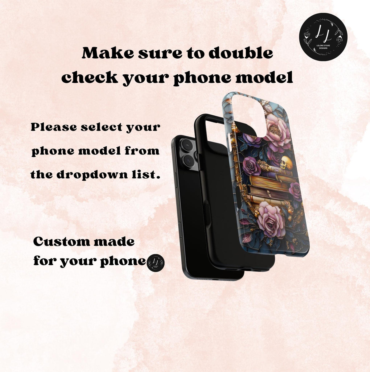Gothic Floral Bookshelf Phone Case: Faux Stained Glass Design  n iPhone Galaxy Pixel