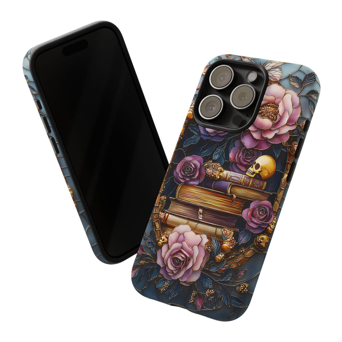 Gothic Floral Bookshelf Phone Case: Faux Stained Glass Design  n iPhone Galaxy Pixel
