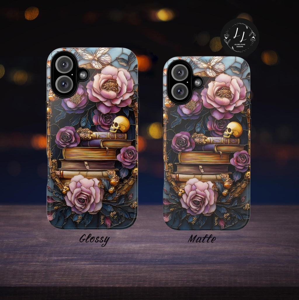 Gothic Floral Bookshelf Phone Case: Faux Stained Glass Design  n iPhone Galaxy Pixel