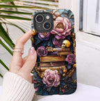 Gothic Floral Bookshelf Phone Case: Faux Stained Glass Design  n iPhone Galaxy Pixel