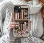 Bookish Pink Bookshelf Phone Case: Coquette Book Lover Gift