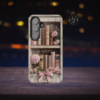 Bookish Pink Bookshelf Phone Case: Coquette Book Lover Gift