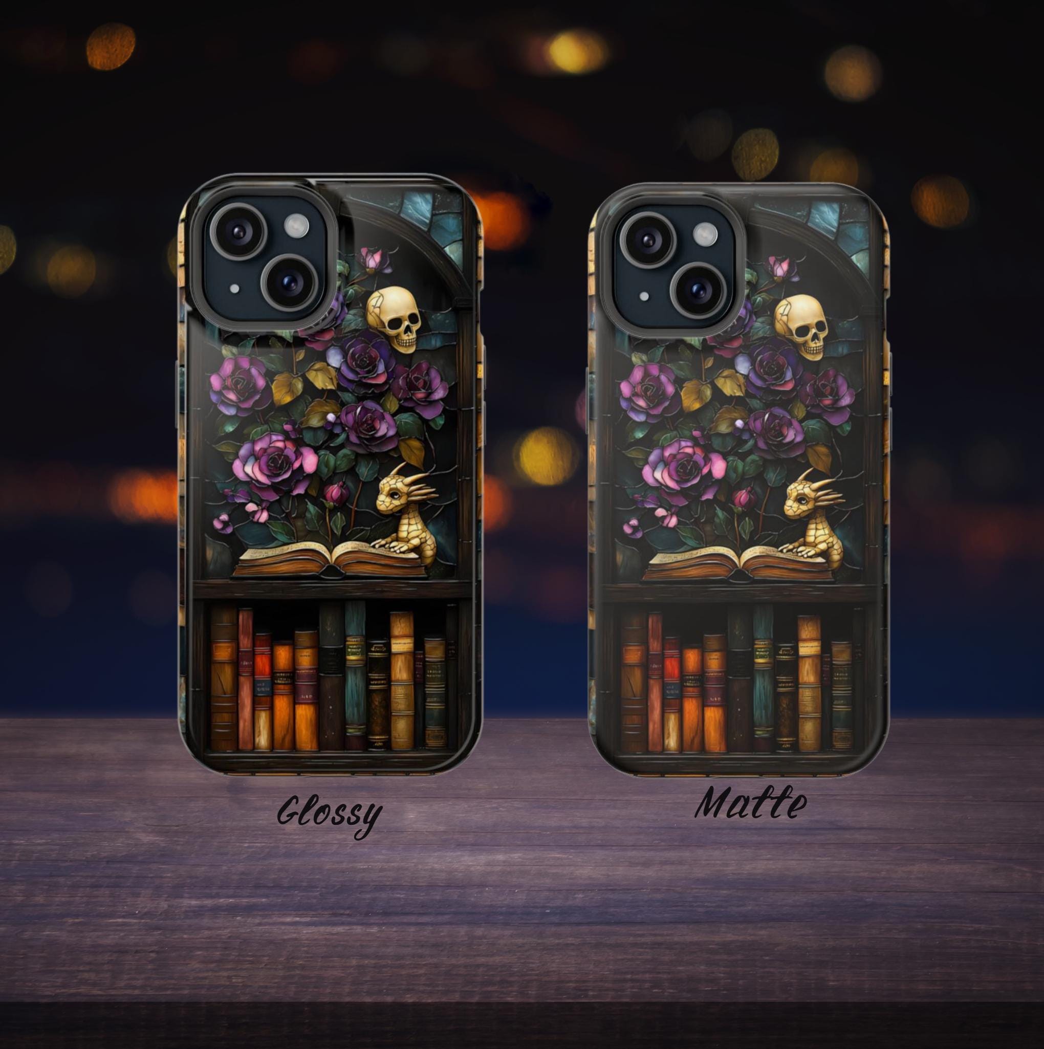 Gothic Floral Bookshelf iPhone Case: Faux Stained Glass, Magnetic Tough Case