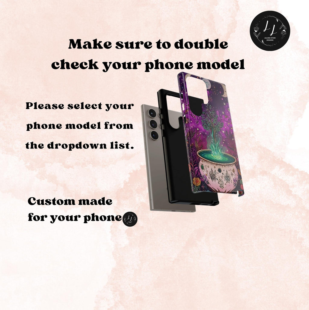Celestial Witch Cauldron Phone Case: Floral Halloween Design