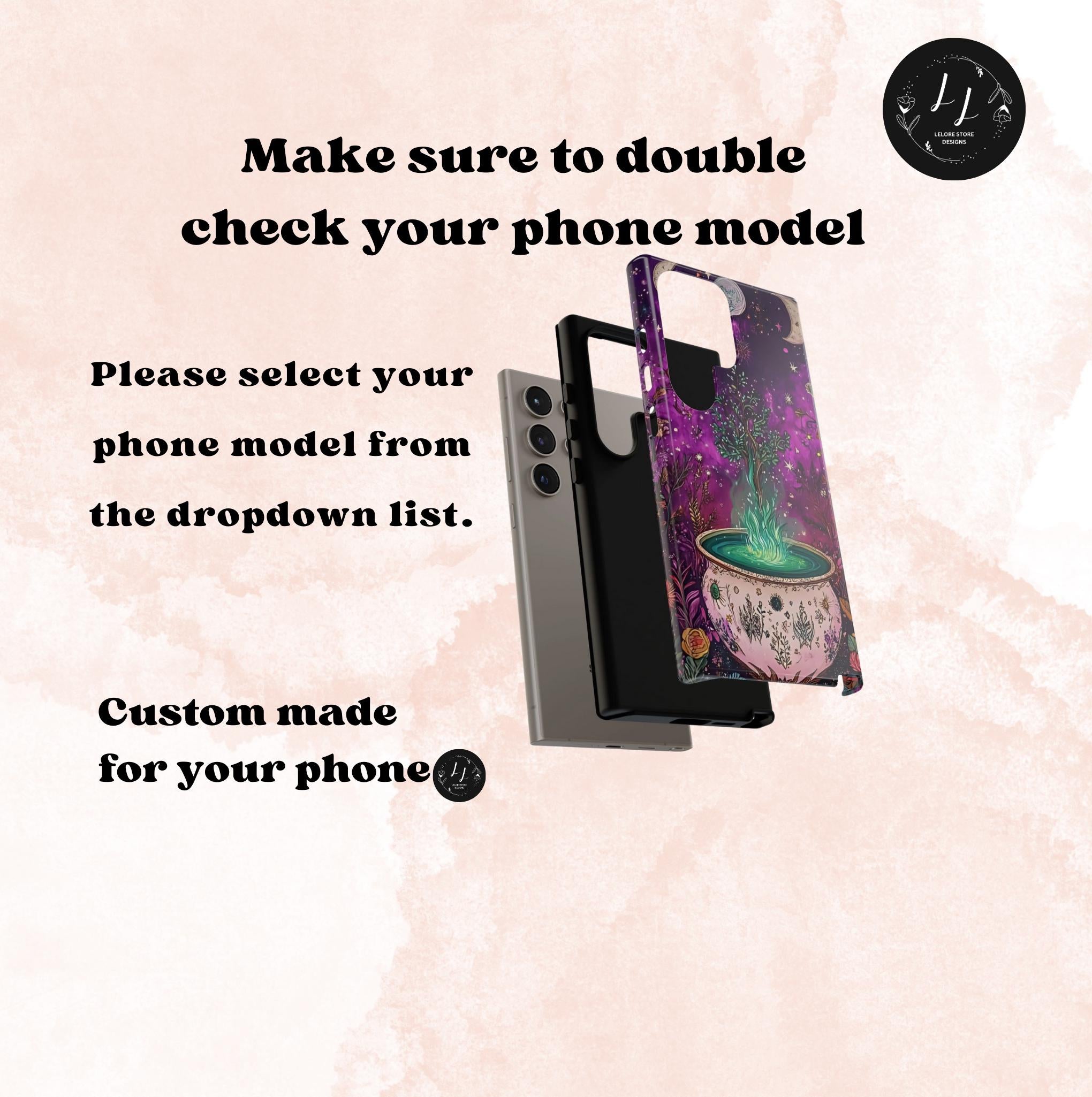 Celestial Witch Cauldron Phone Case: Floral Halloween Design