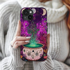 Celestial Witch Cauldron Phone Case: Floral Halloween Design