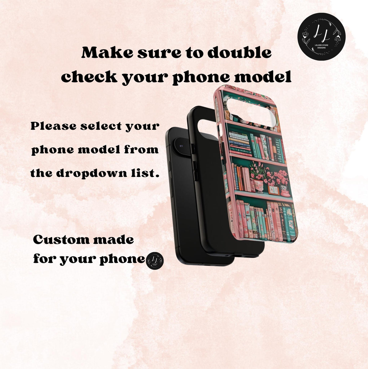 Pink Floral Bookshelf Phone Case: Vintage Book Lover Gift