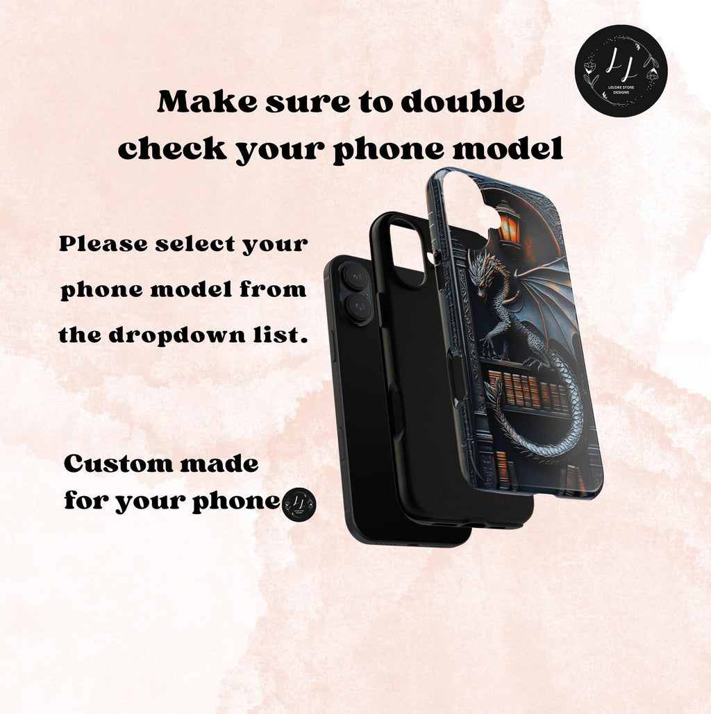 Bookish Dragon Phone Case: Fantasy Bookshelf Design