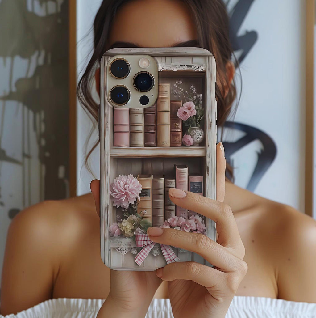 Bookish Pink Bookshelf Phone Case: Coquette Book Lover Gift