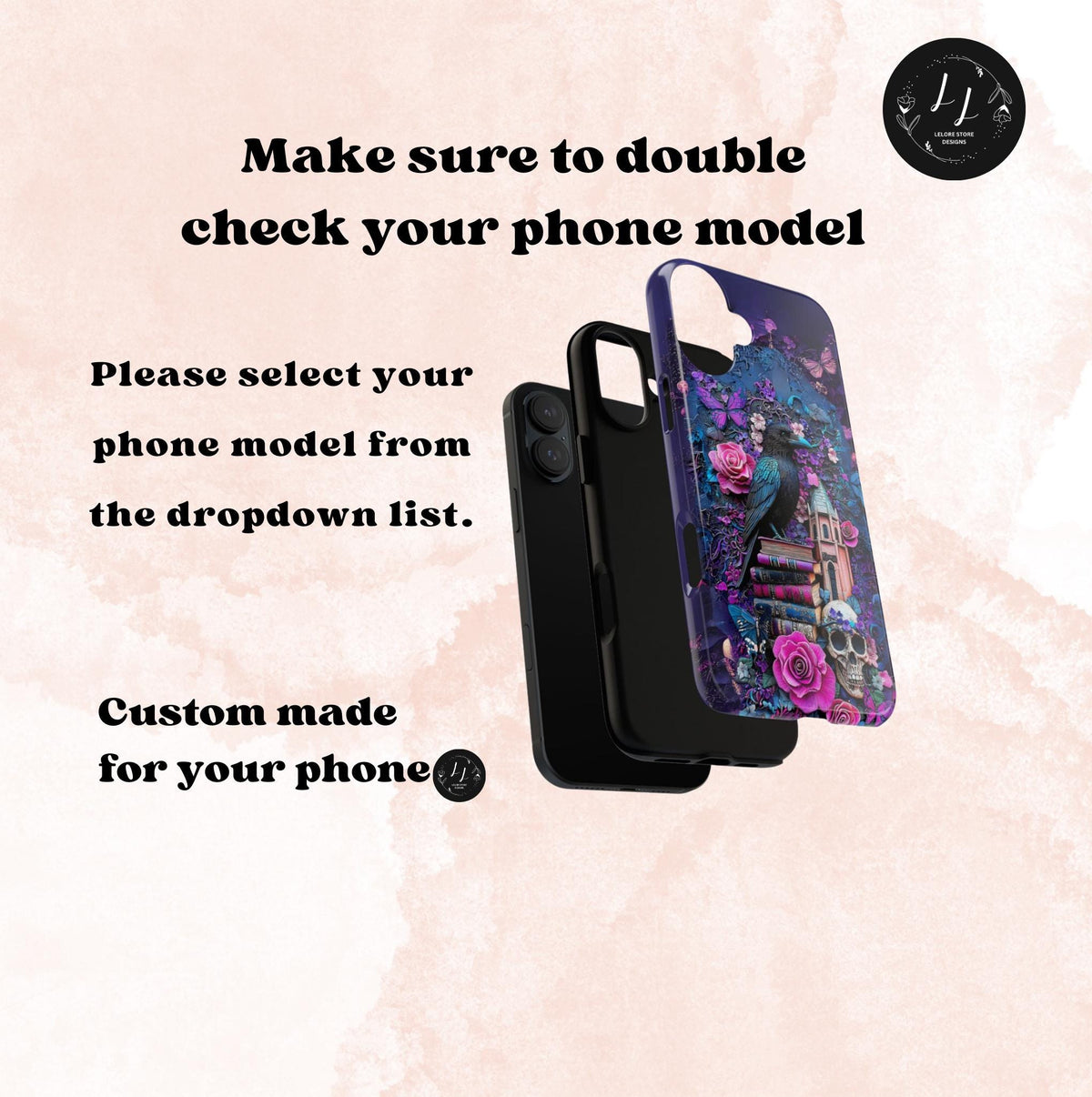 Gothic Raven Bookshelf Phone Case: Dark Academia Witch Floral