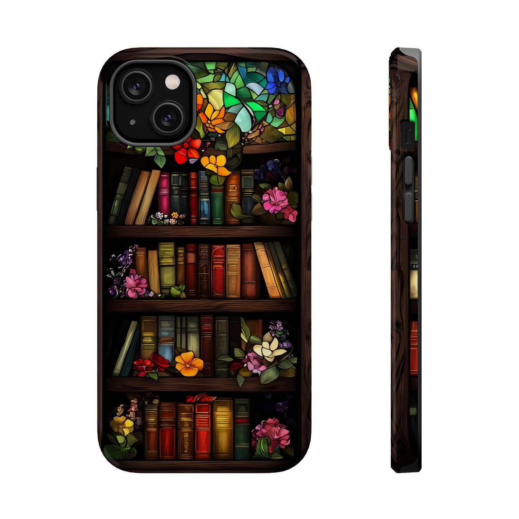 Bookish Floral Stained Glass iPhone Case: MagSafe-Compatible Book Lover Gift