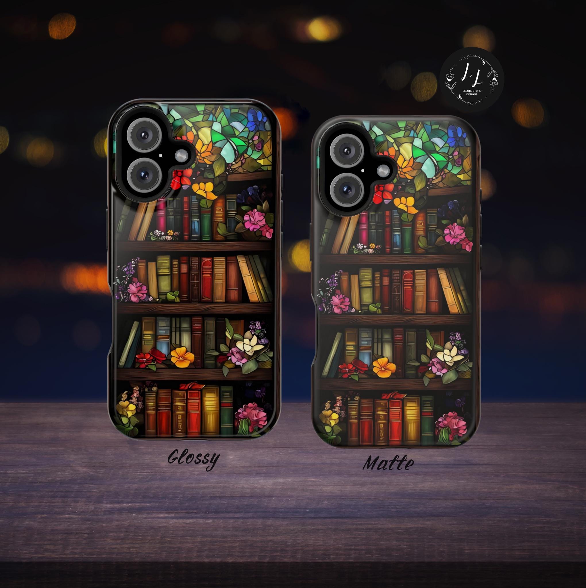 Bookish Floral Stained Glass iPhone Case: MagSafe-Compatible Book Lover Gift