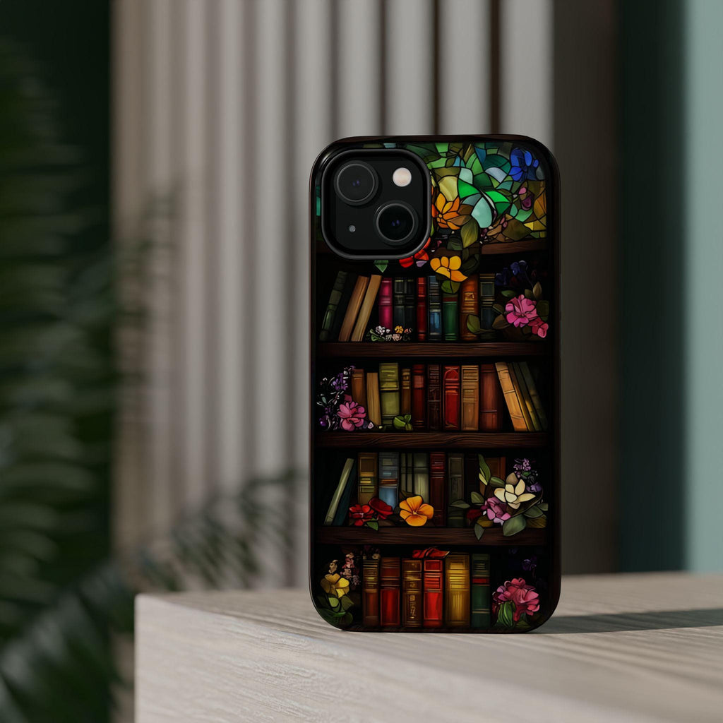 Bookish Floral Stained Glass iPhone Case: MagSafe-Compatible Book Lover Gift