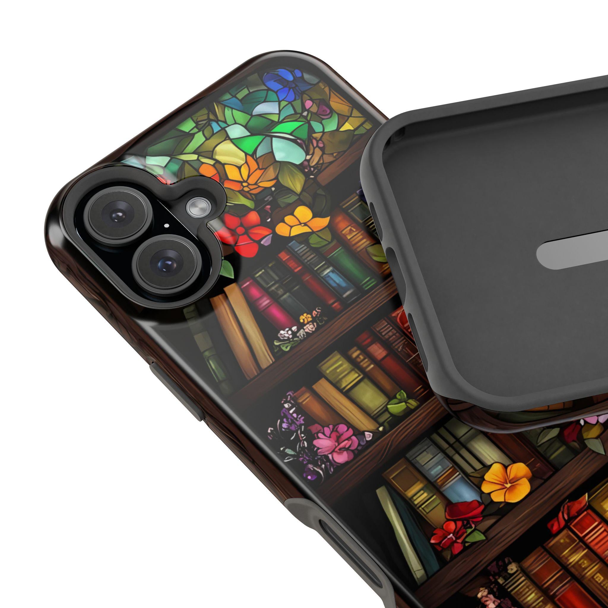 Bookish Floral Stained Glass iPhone Case: MagSafe-Compatible Book Lover Gift