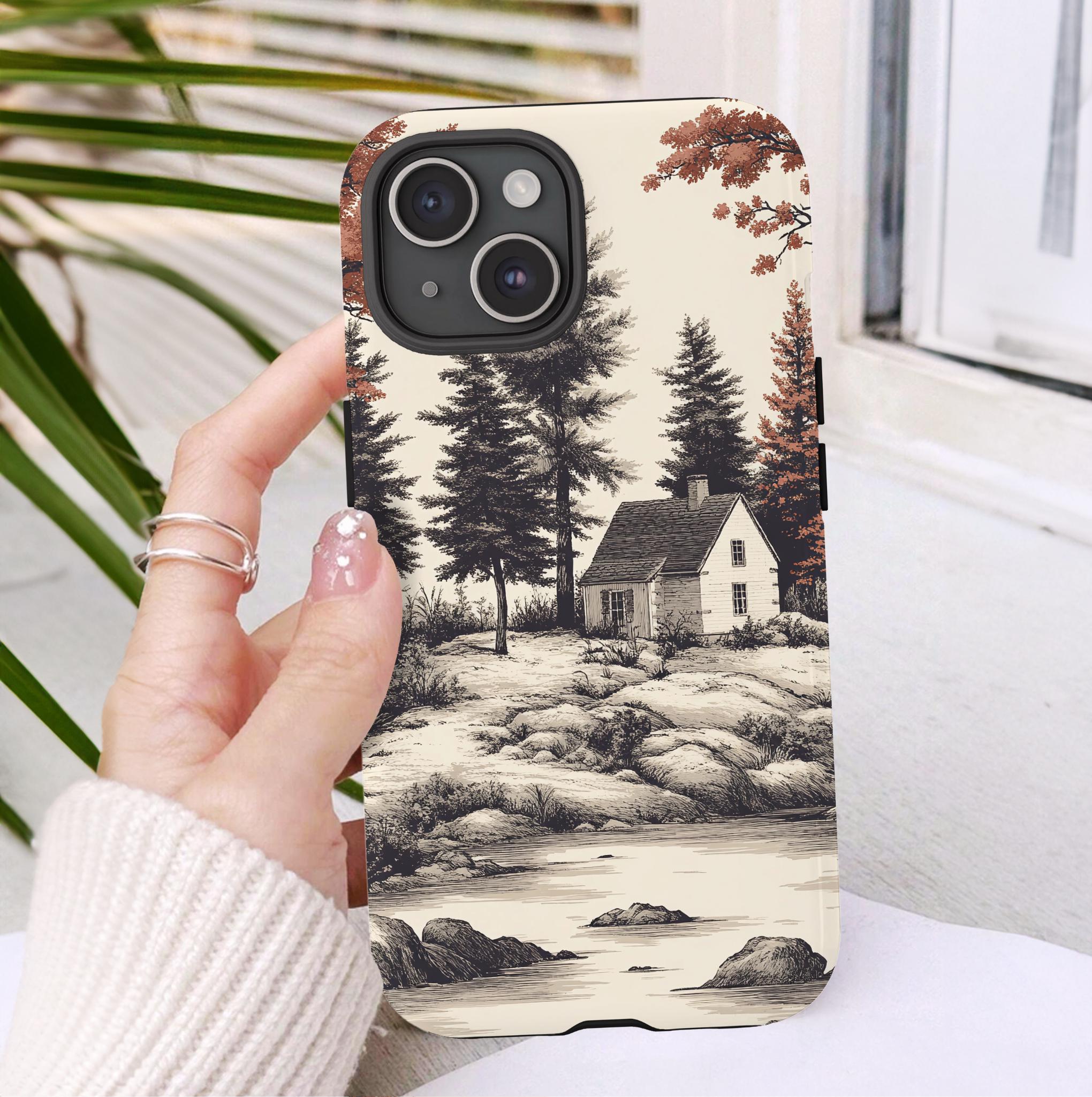 Chinoiserie Floral Toile iPhone Case: Elegant Earthy Brown Design