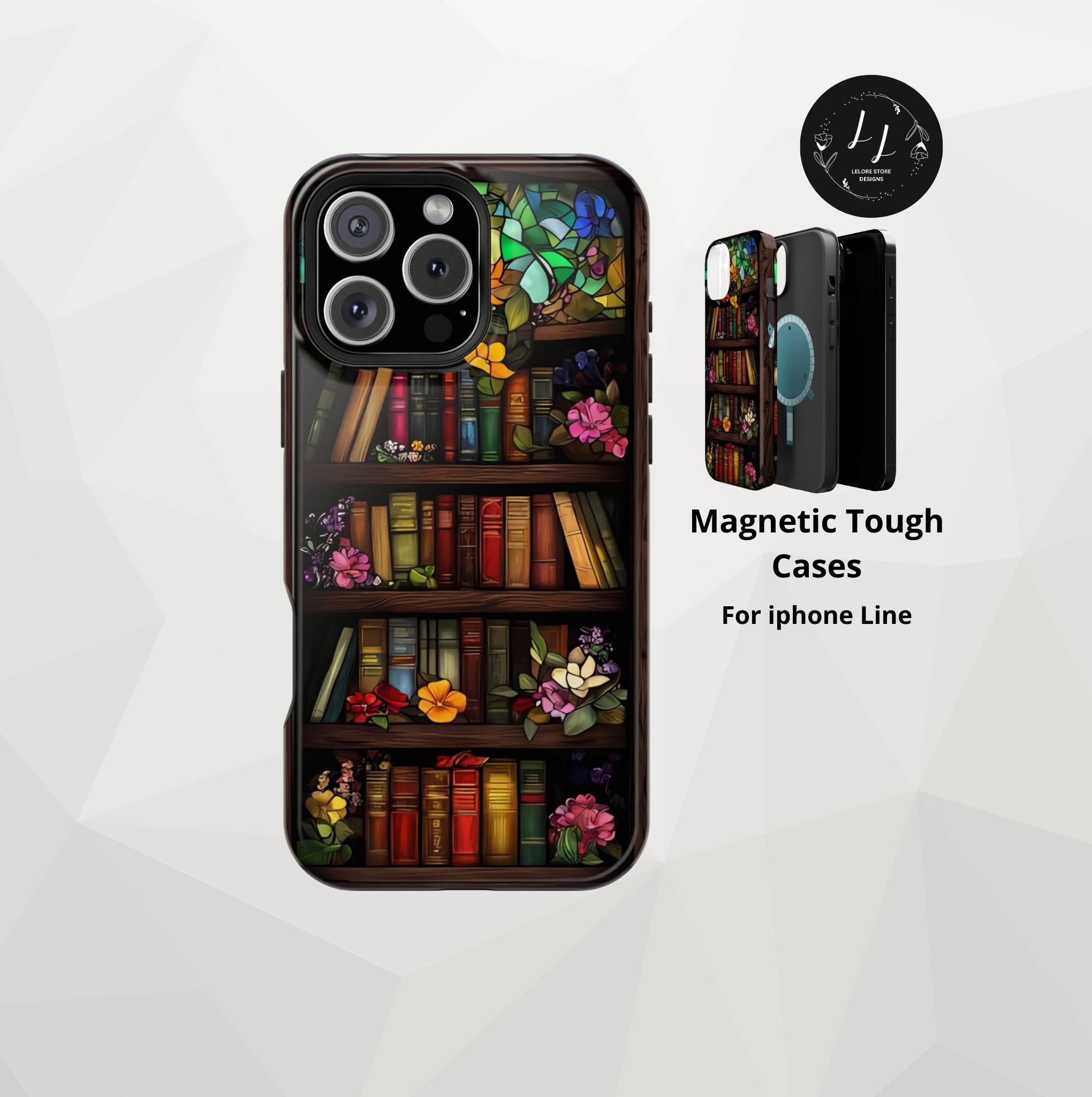 Bookish Floral Stained Glass iPhone Case: MagSafe-Compatible Book Lover Gift