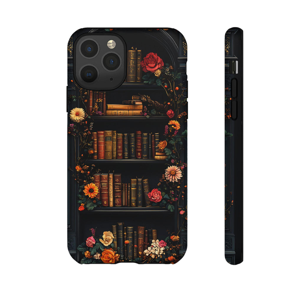Floral Bookshelf Phone Case: Dark Academia Book Lover Gift