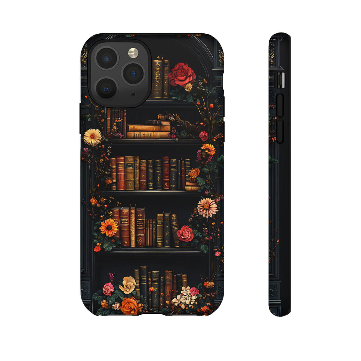 Floral Bookshelf Phone Case: Dark Academia Book Lover Gift
