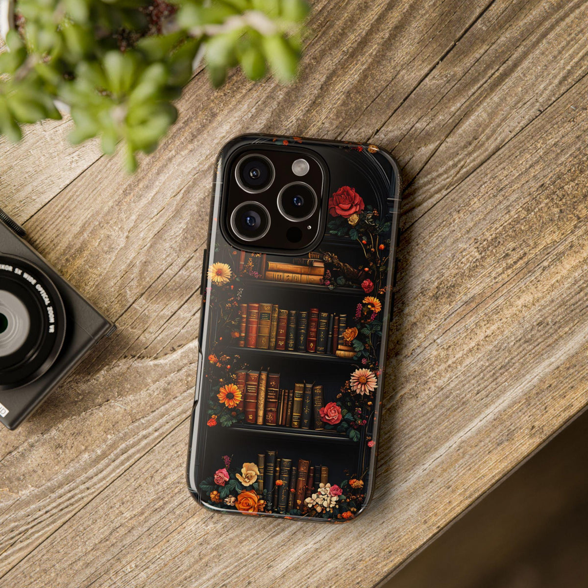 Floral Bookshelf Phone Case: Dark Academia Book Lover Gift