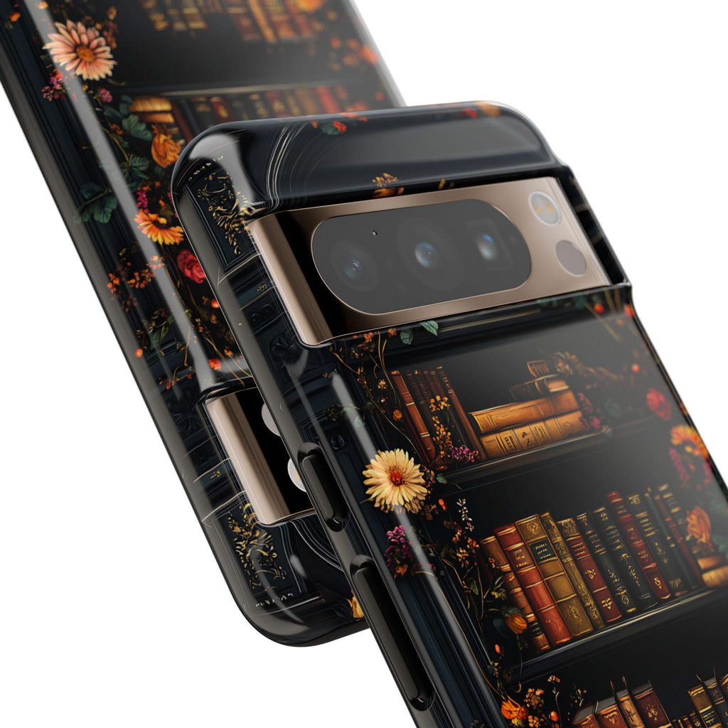 Floral Bookshelf Phone Case: Dark Academia Book Lover Gift