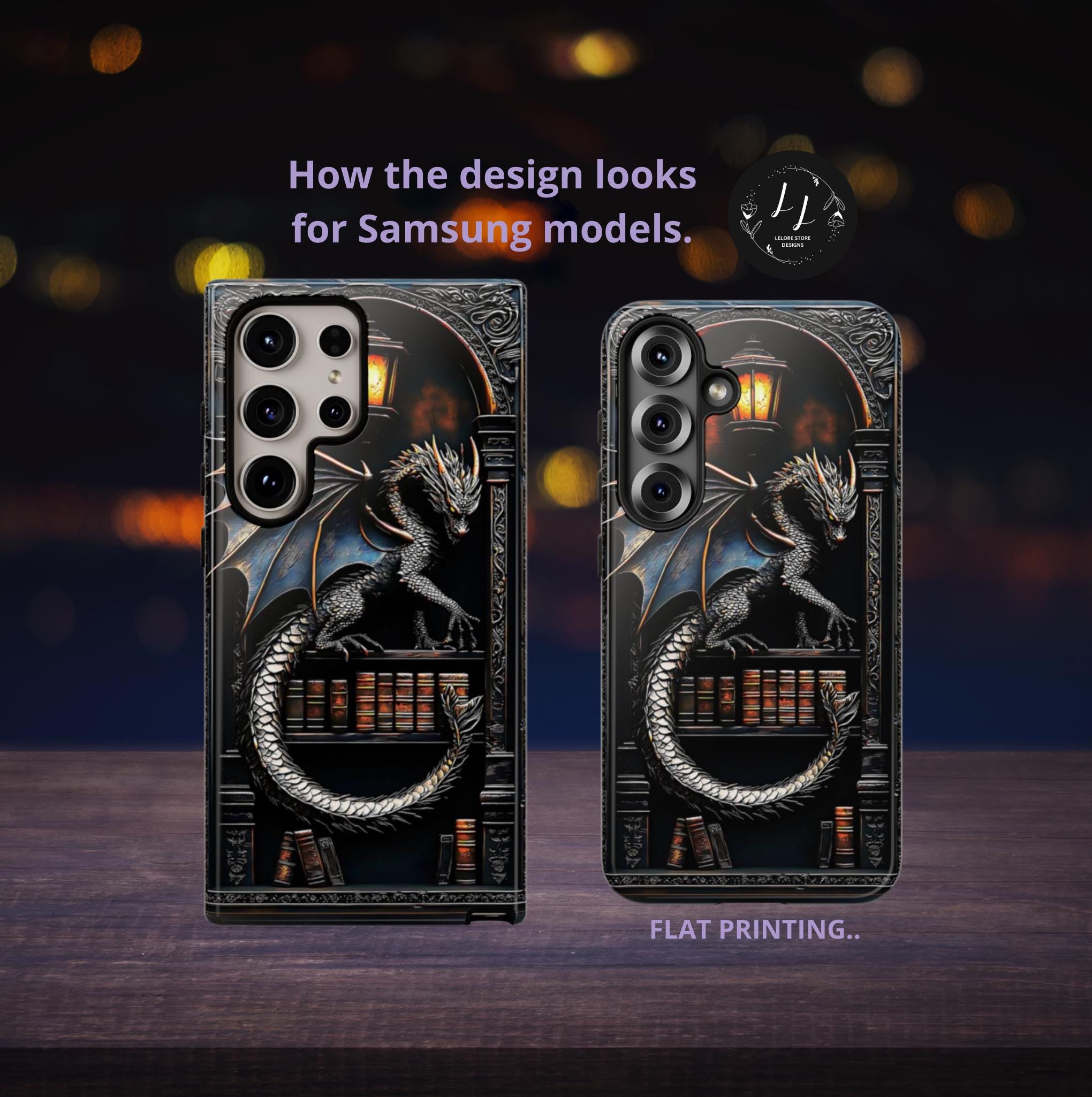 Bookish Dragon Phone Case: Fantasy Bookshelf Design