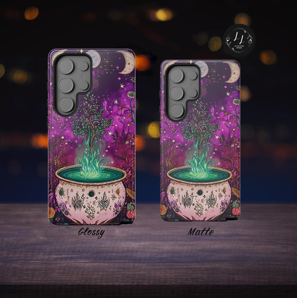 Celestial Witch Cauldron Phone Case: Floral Halloween Design