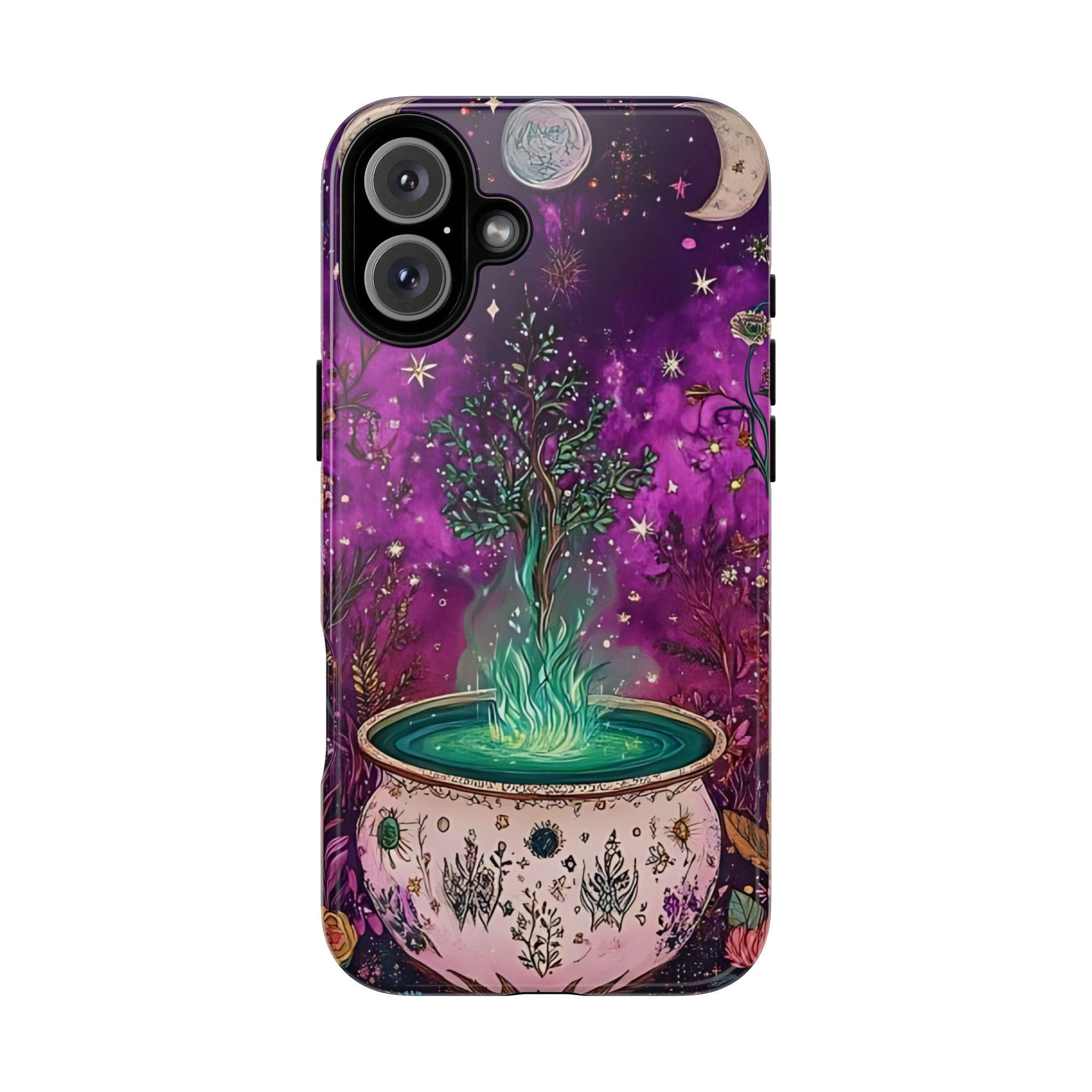 Celestial Witch Cauldron Phone Case: Floral Halloween Design
