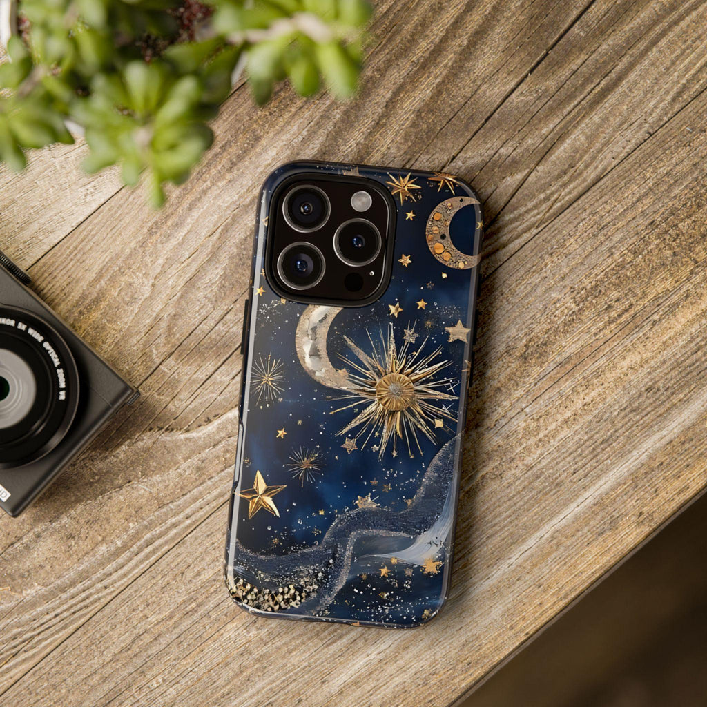 Celestial Moon & Stars Phone Case: Mystical Blue Sky Design