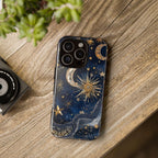 Celestial Moon & Stars Phone Case: Mystical Blue Sky Design