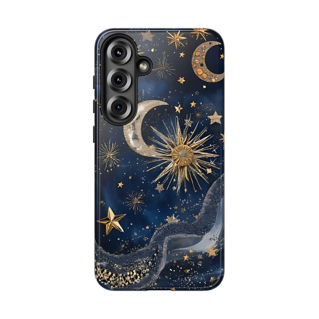 Celestial Moon & Stars Phone Case: Mystical Blue Sky Design