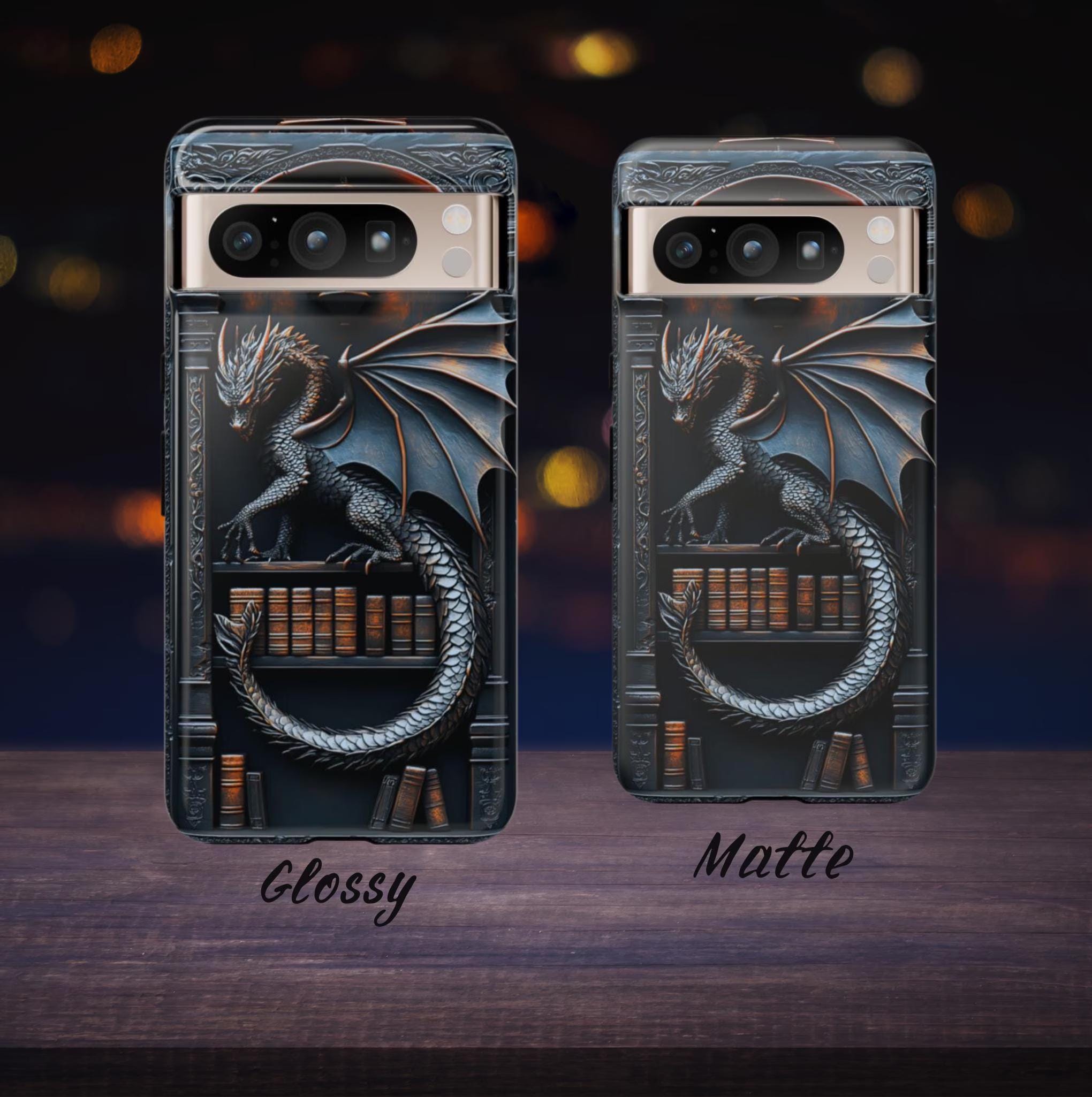 Bookish Dragon Phone Case: Fantasy Bookshelf Design